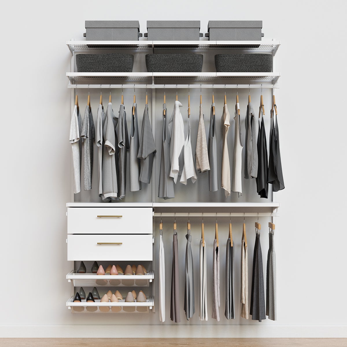 Décor+ by Elfa 5' Closet w/ Solid Drawers Matte White & White