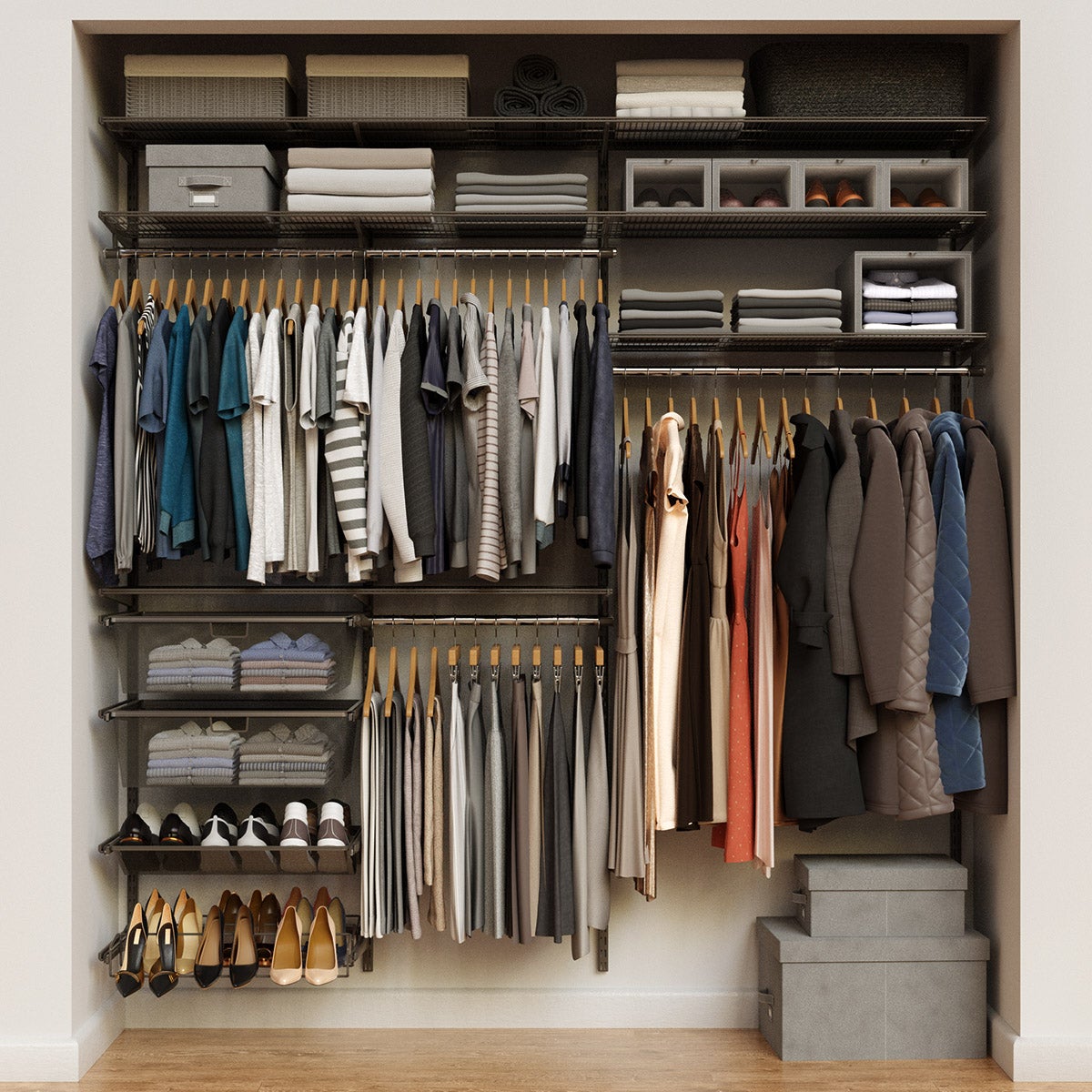 Elfa Classic 7' Graphite Reach-In Closet | The Container Store