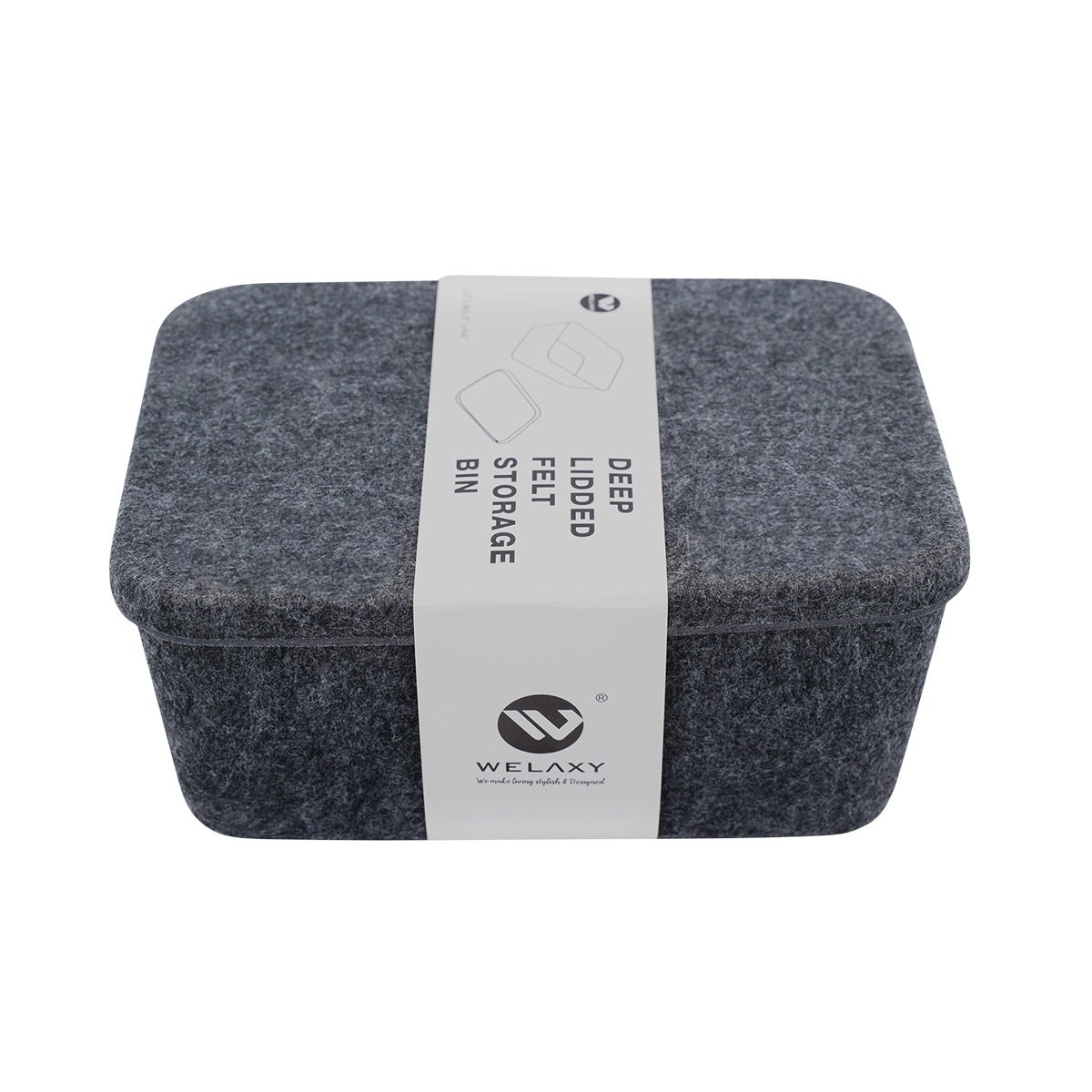 Welaxy Small Felt Lidded Storage Container Charcoal