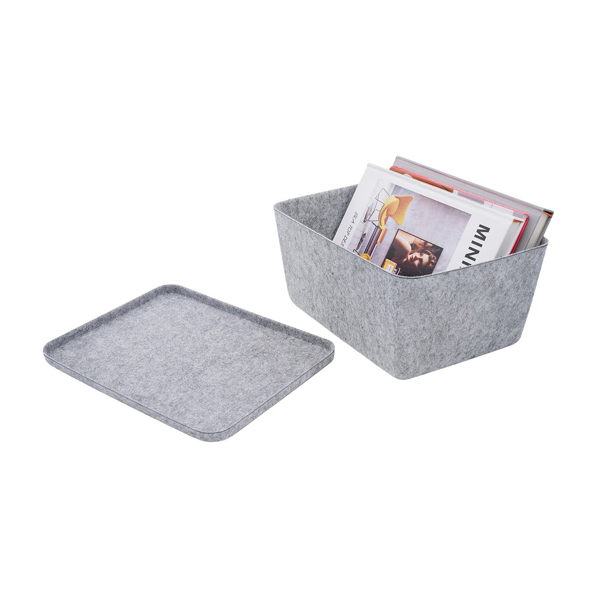 Welaxy Medium Felt Storage Bin with Lid Gray