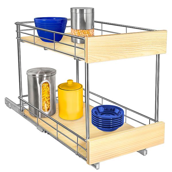 Wood 2 Tier Pull Out Cabinet Organizer Container Store: Maximize Space