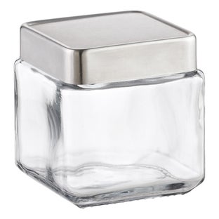Anchor Hocking Glass & Brushed 1 qt Aluminum Canister