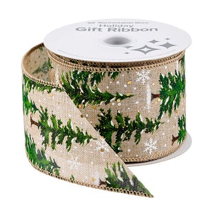 Wide Snowy Christmas Tree Ribbon
