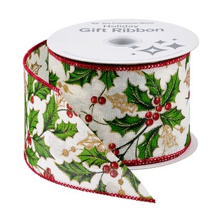 Wide Glitter Holly Ribbon