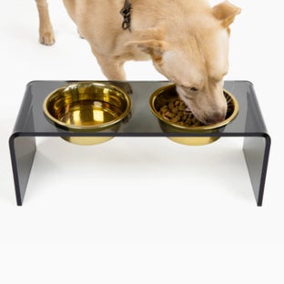 hiddin Smoke Grey Medium Double Bowl Pet Feeder