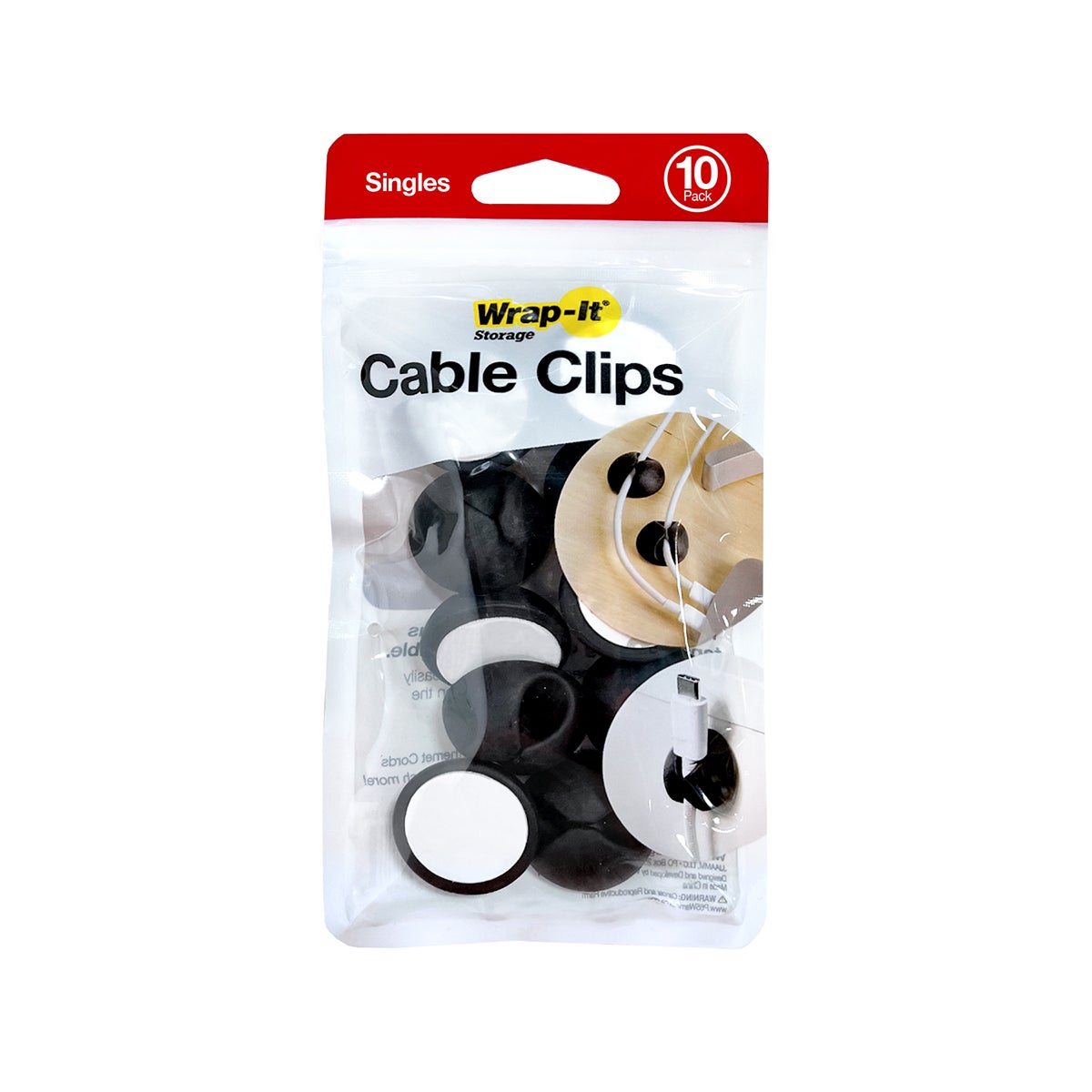 Wrap It Single Cable Clips Black Pkg/10