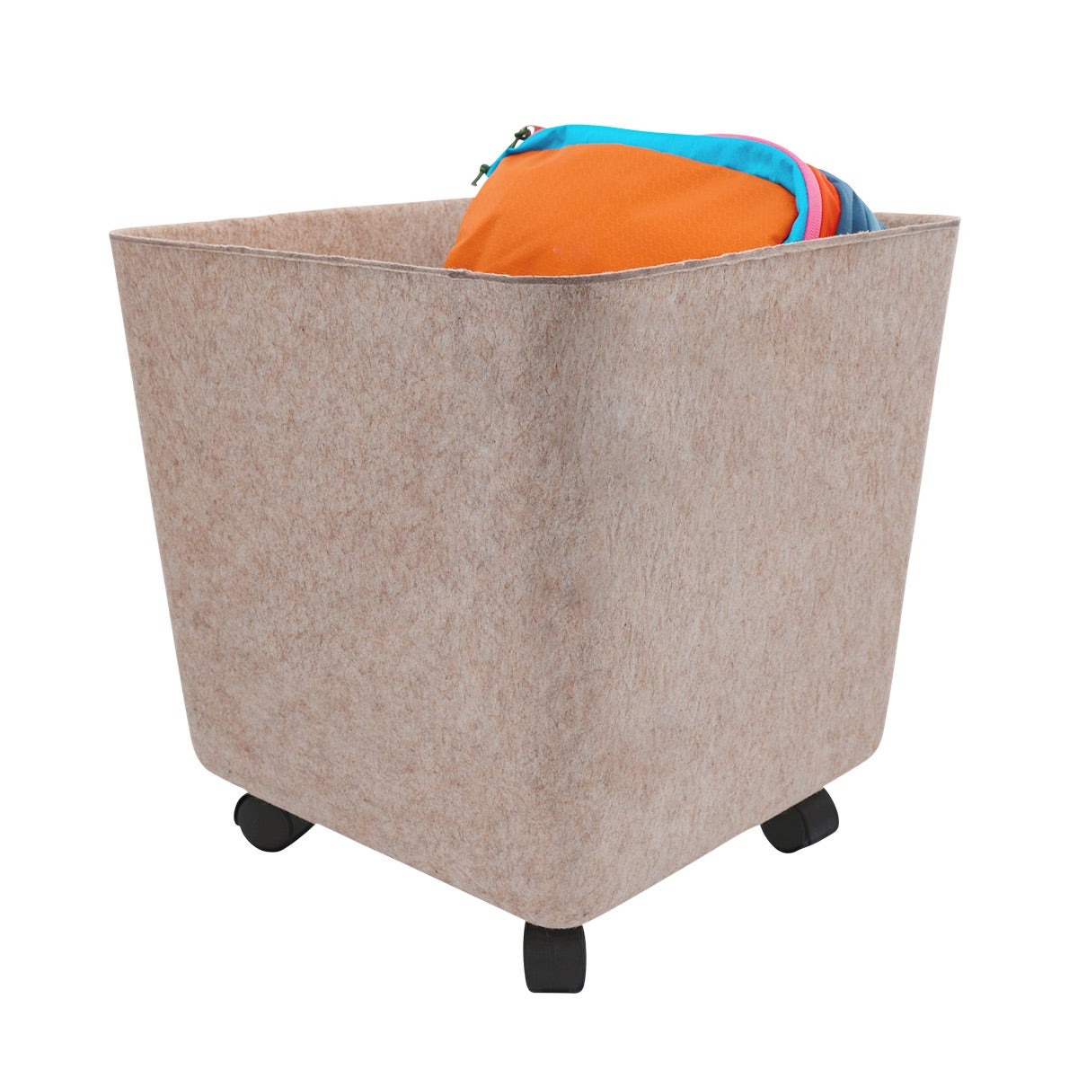 Welaxy Felt Bin,With 4 Rolling Wheels Oatmeal