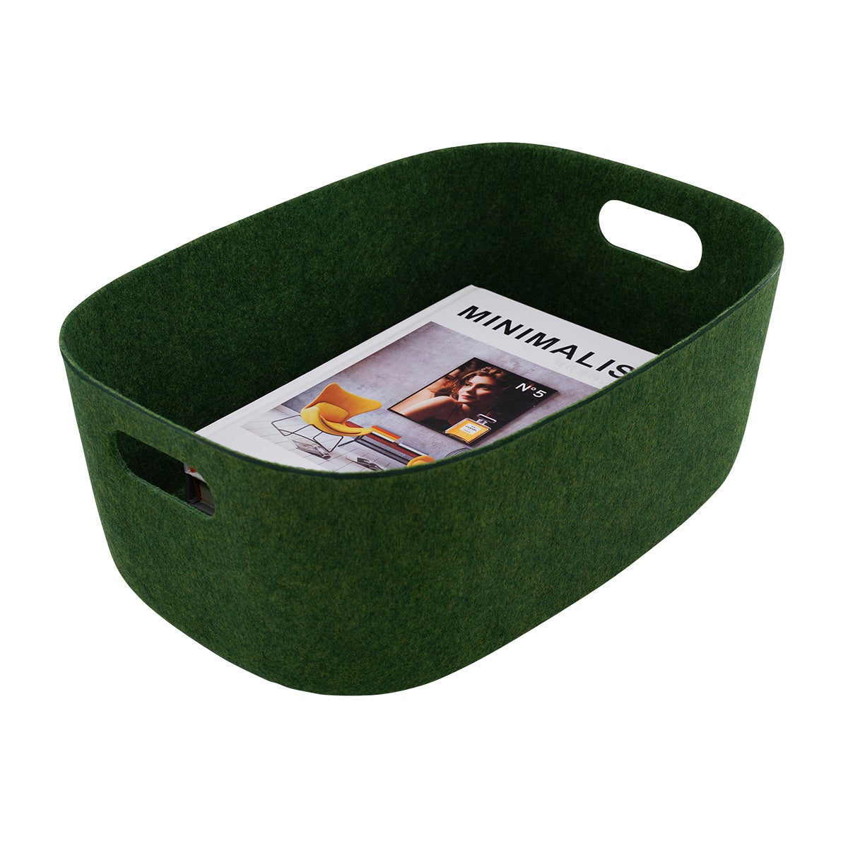 Welaxy Large Felt Basket With Handles Forest Green