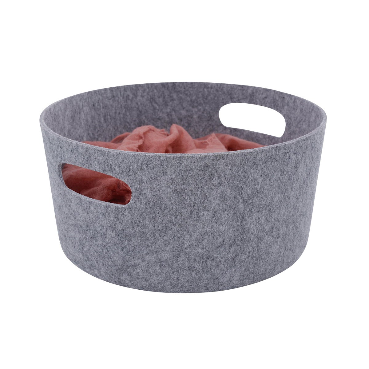 Welaxy Round Felt Basekt With Handles Gray