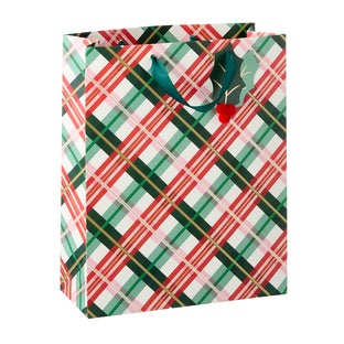 Punch Studio Christmas Plaid Gift Bag