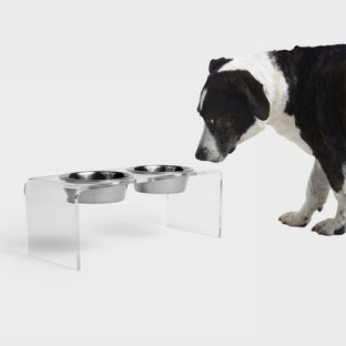 hiddin Medium Double Bowl Pet Feeder with SIlver Bowls