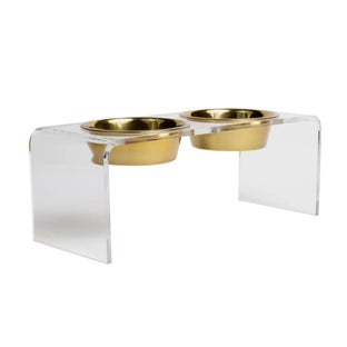 hiddin Medium Double Bowl Pet Feeder with Gold Bowls