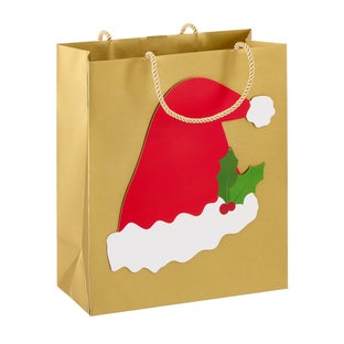 Caspari Medium Merry Santa Hat Foil Gift Bag