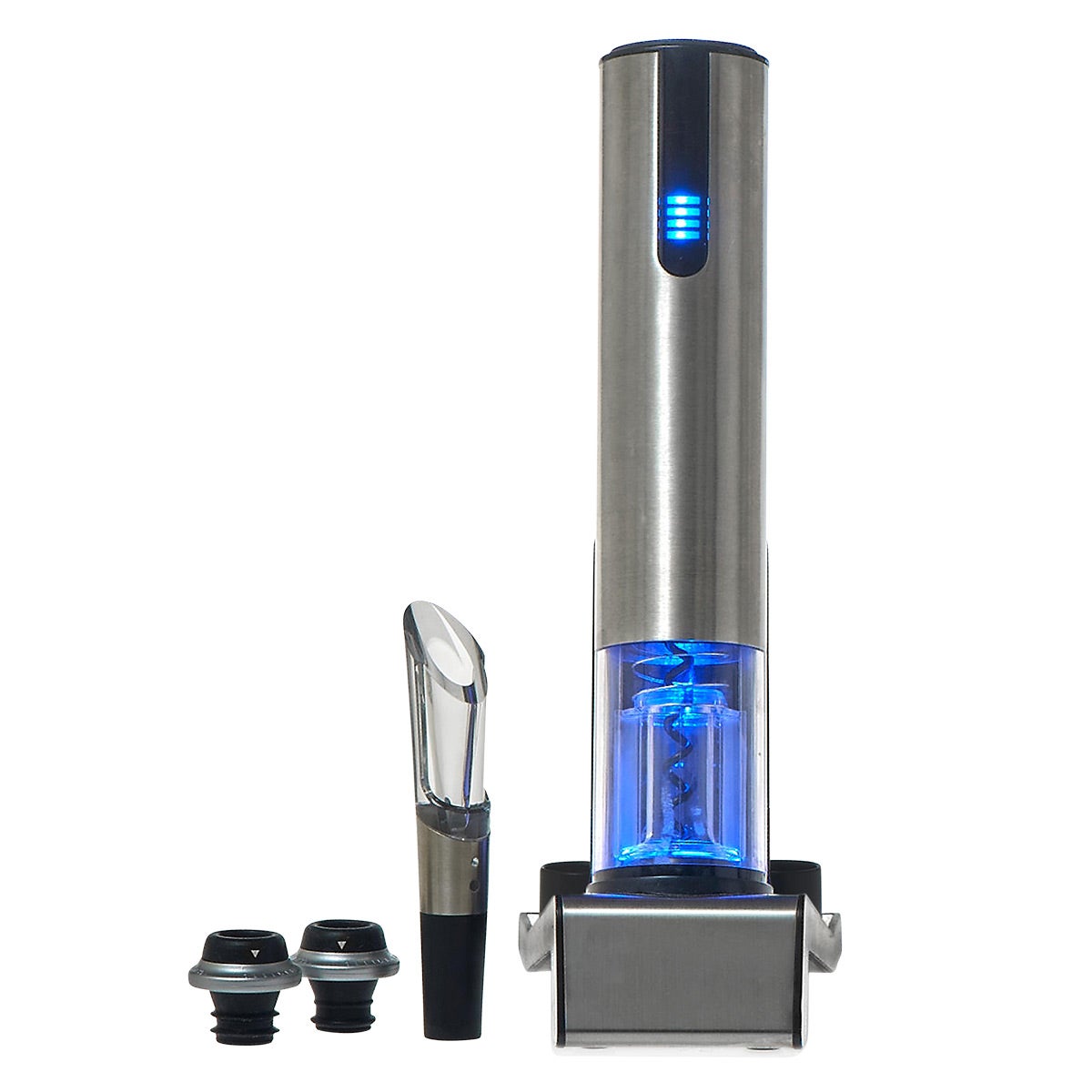 Wine Enthusiast Electric Blue1 AutoWine Opener Silver