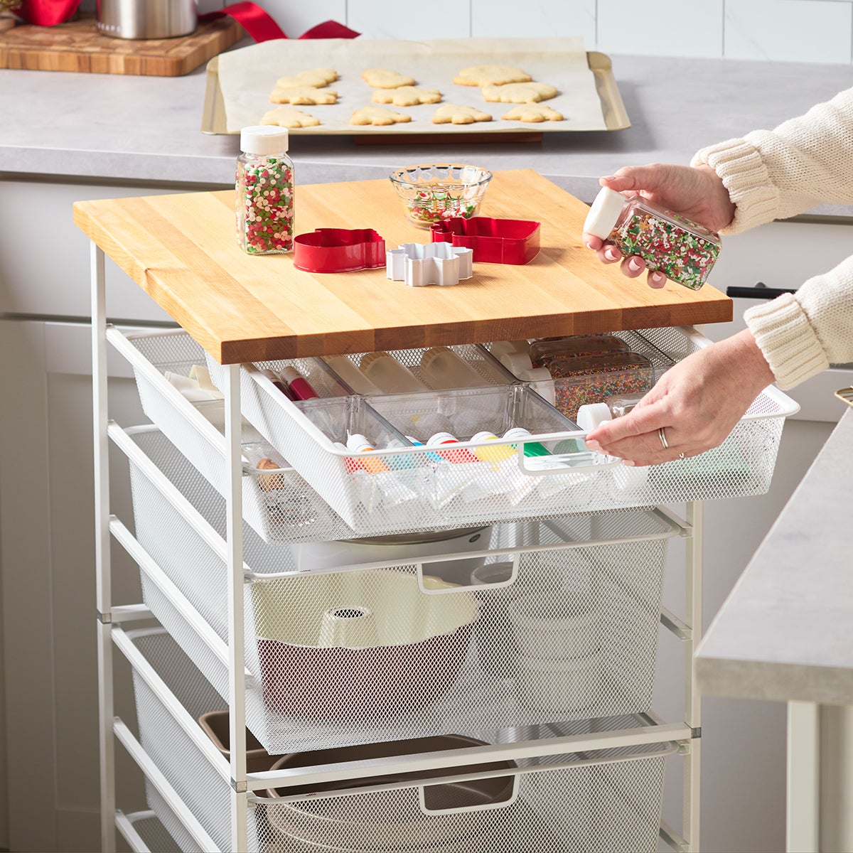Elfa White Mesh Kitchen Cart