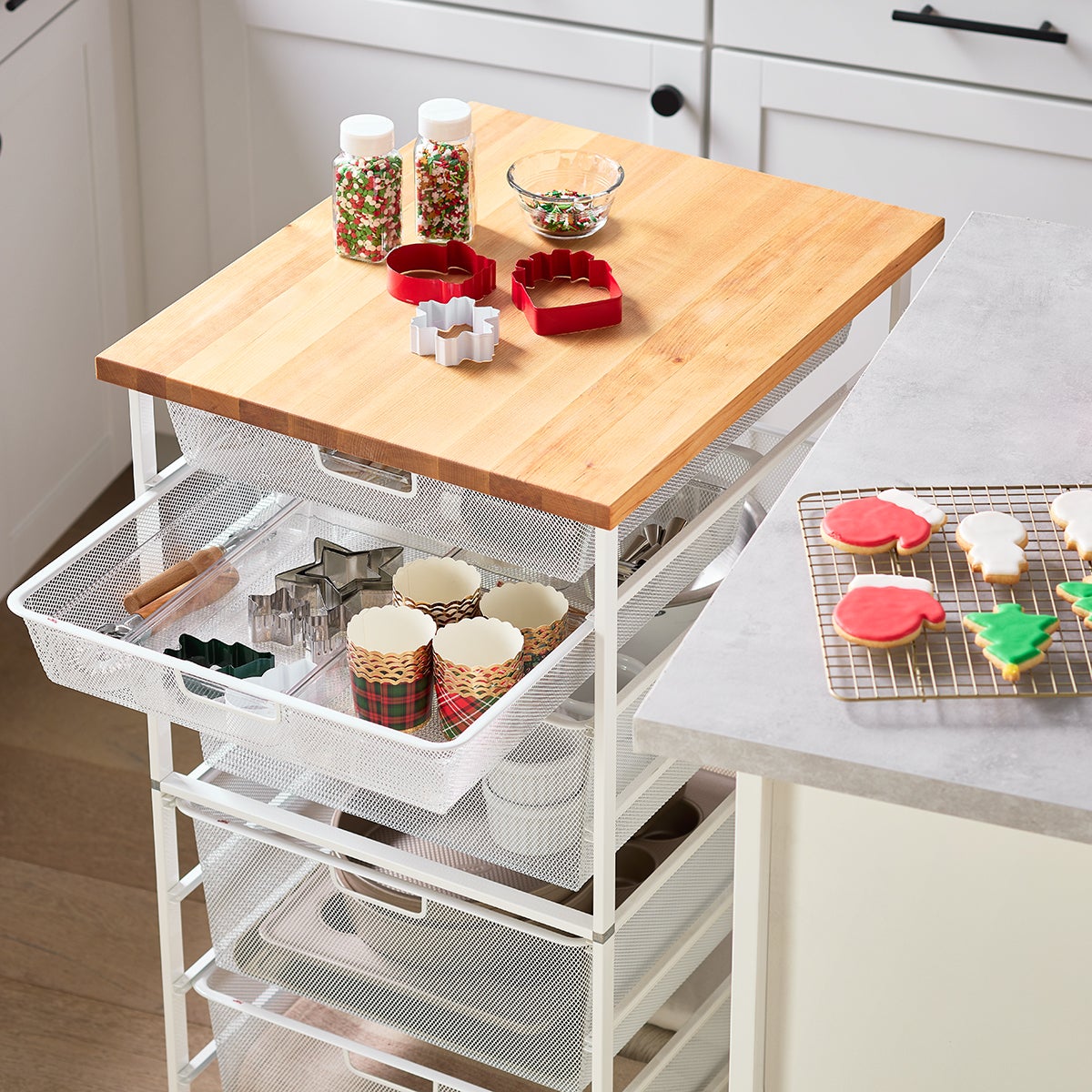 Elfa White Mesh Kitchen Cart