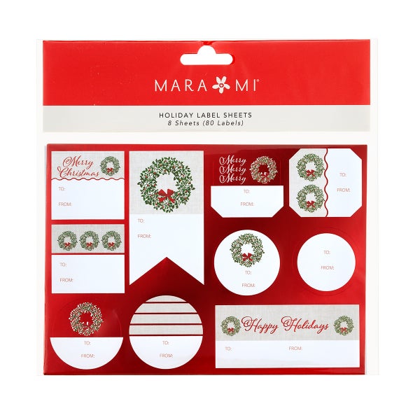 Mara-Mi Foil Wreath Red Gift Labels Pkg/80