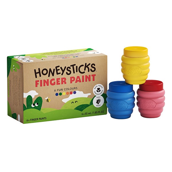 Honeysticks Peinture Au Doigt Lavable – 6 Pots De 60 Ml, Couleurs Vives, Pour Enfants De 1 à 5 Ans, Fabrication NZ