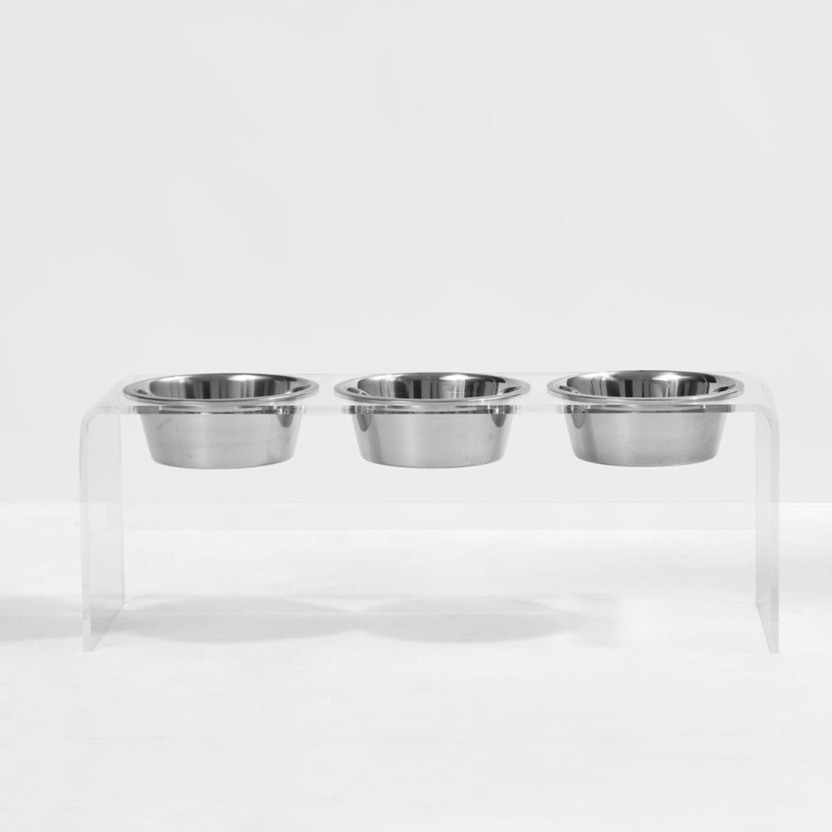 hiddin Tall Triple Dog Bowl Feeder Clear/Silver