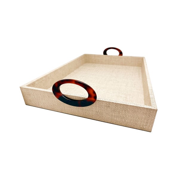 Mariposa Faux Grasscloth Biege Tray