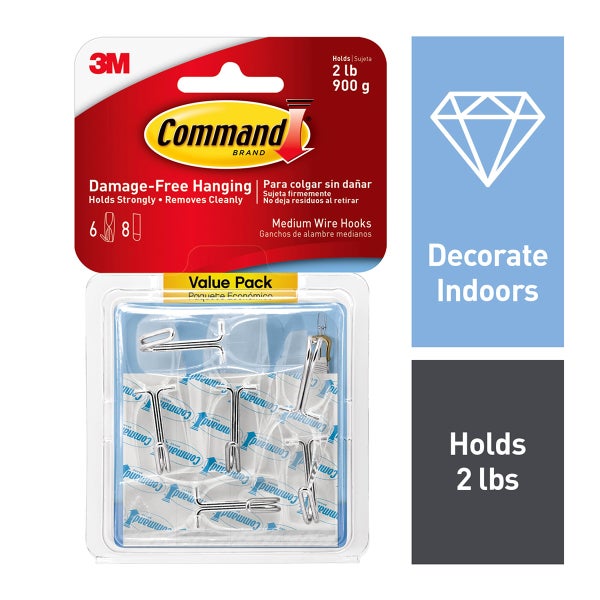 Command Clear Medium Wire Hooks Pkg/6