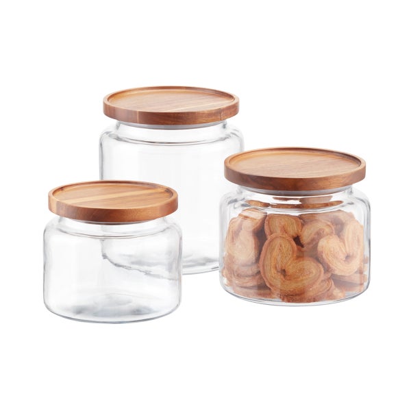 Montana Glass Canisters with Acacia Lids