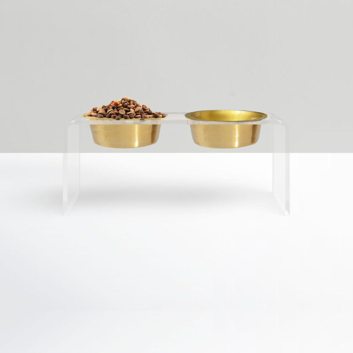 hiddin Medium Clear 1 qt Elevated Feeder with Gold Bowls