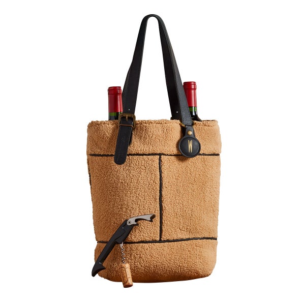 Wine Enthusiast Full Grain Leather Sherpa 2-Bottle Wine Tote