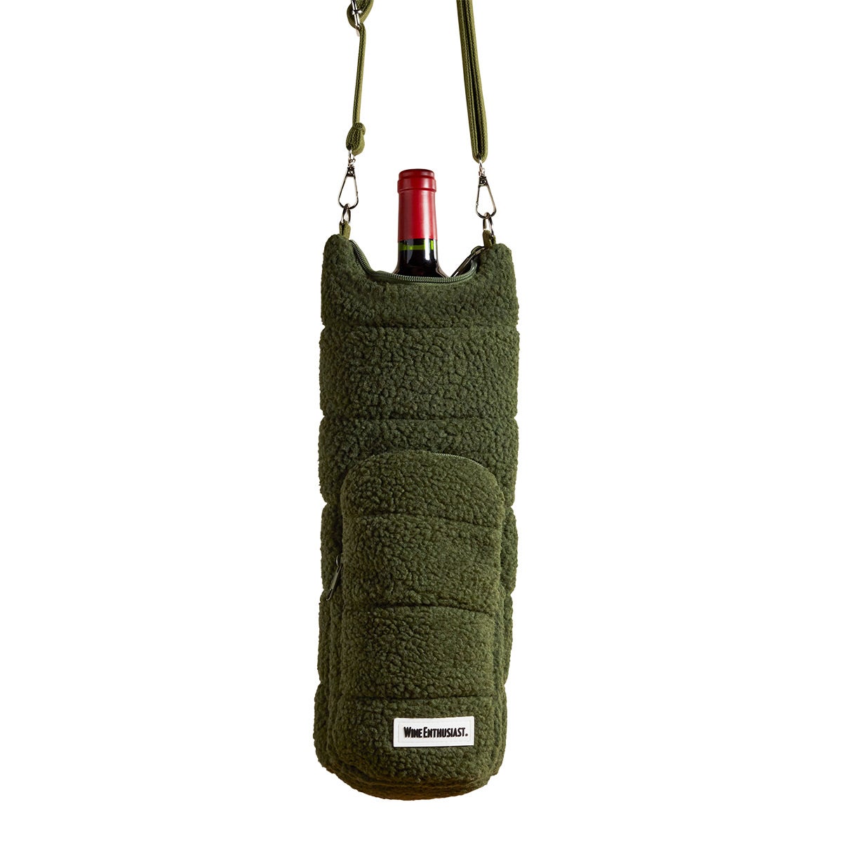 Wine Enthusiast Crossbody Sherpa Puffer Bag Green