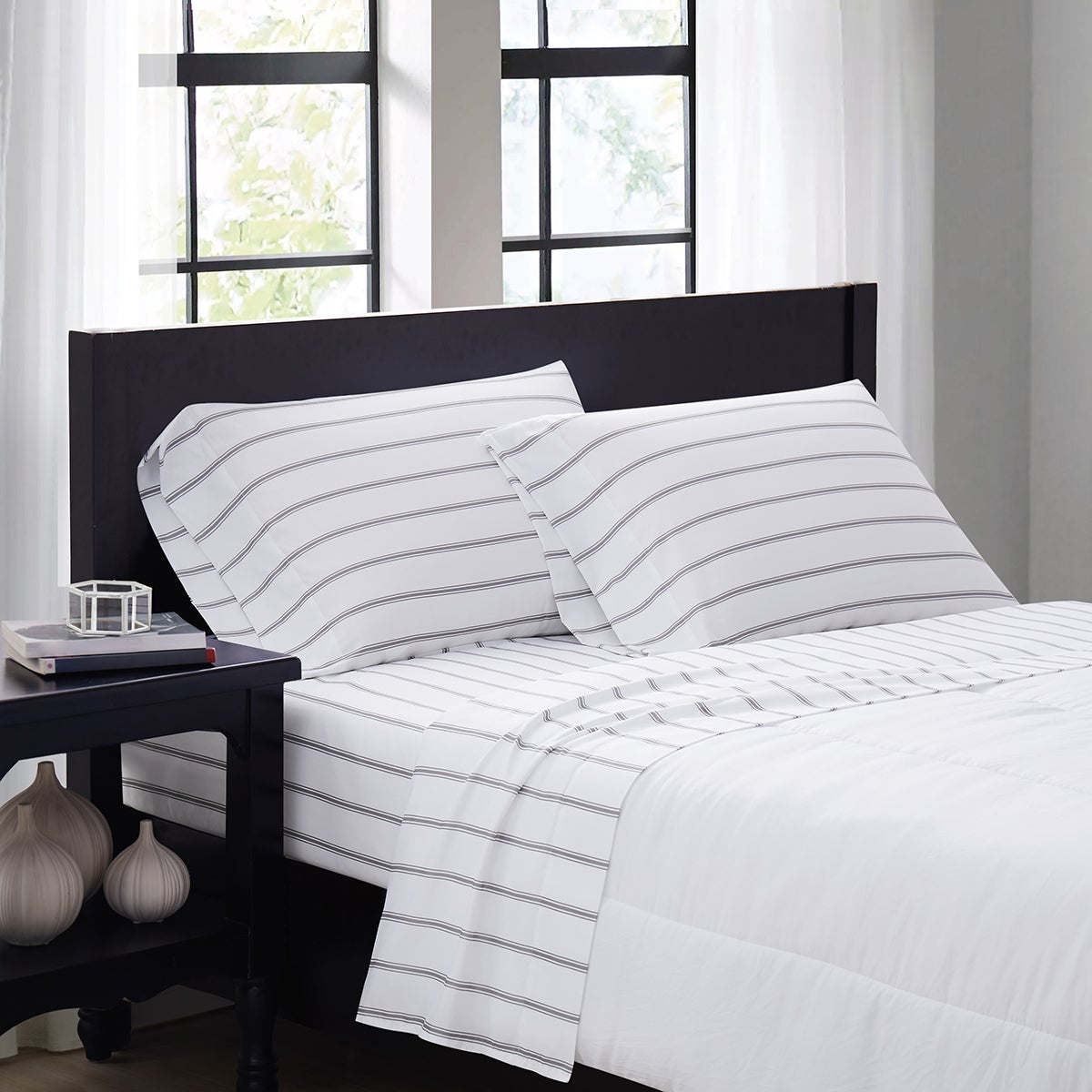 Truly Soft Full 4-Pc. Ticking Stripe Sheet Set White/Grey