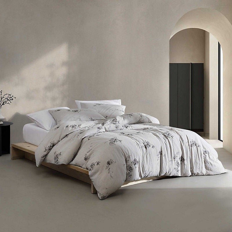 Calvin Klein Queen 3-Pc. Washed Texture Duvet Cover Set Floral Gray