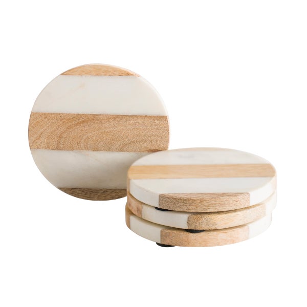 Marble & Wood Coaster Set of 4