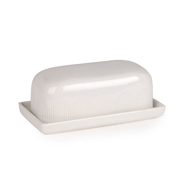 Ribbed Stoneware Butter Dish