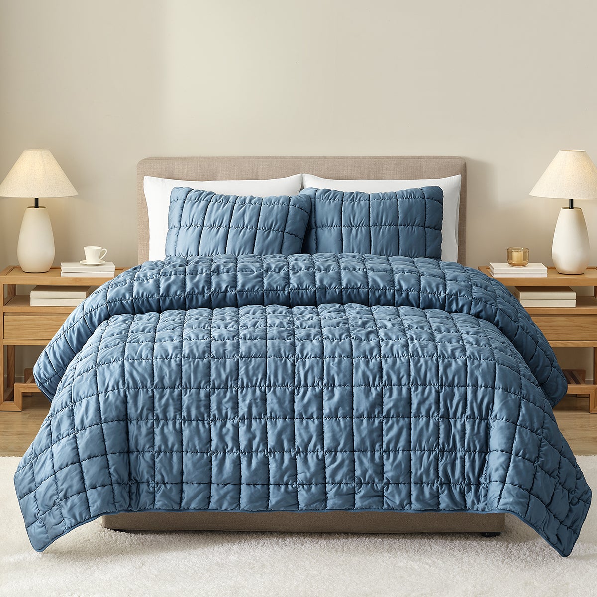 Nestwell King Tencel Puff Comforter Blue Stone Set of 4