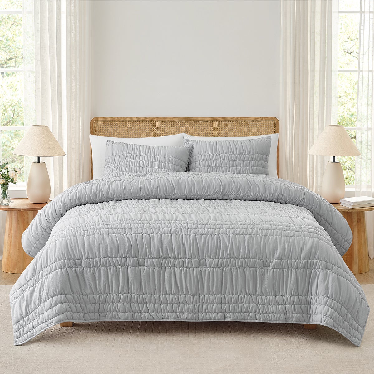 Nestwell Twin/Twin XL Ruched Comforter Grey Rock Set of 3