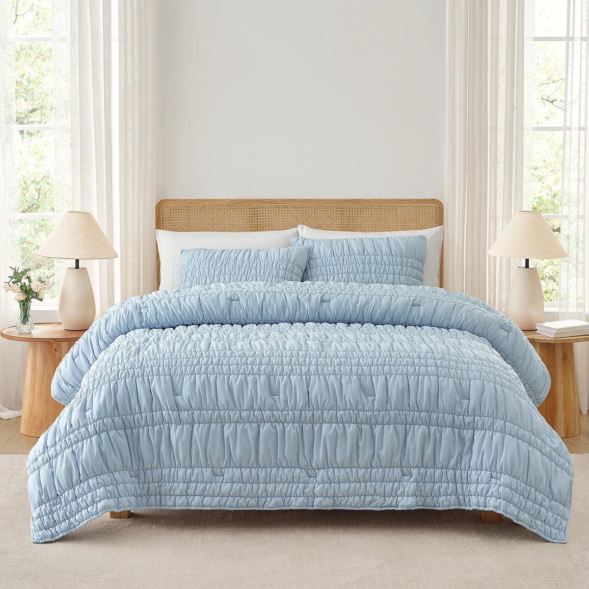 Nestwell King Ruched Comforter Breezy Blue Set of 4