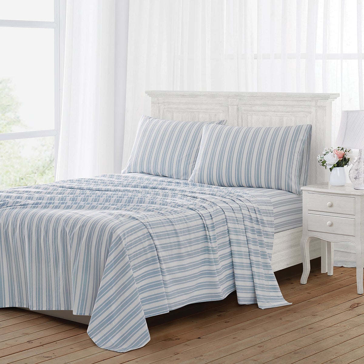 The Farmhouse by Rachel Twin 3-Pc. Stripe Sheet Set Blue