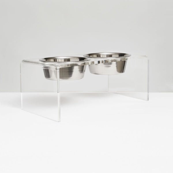 hiddin Medium Clear Elevated 1 qt. Feeder with Silver Bowls
