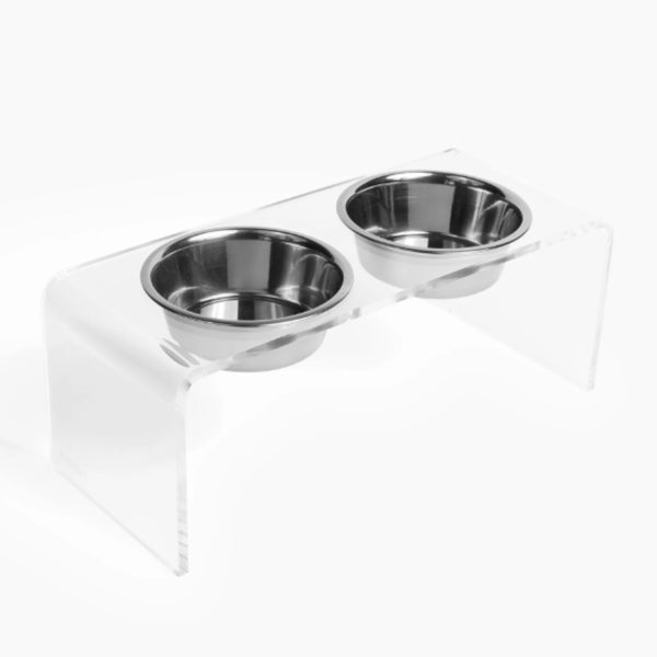hiddin Medium Double Bowl Pet Feeder with Silver Bowls