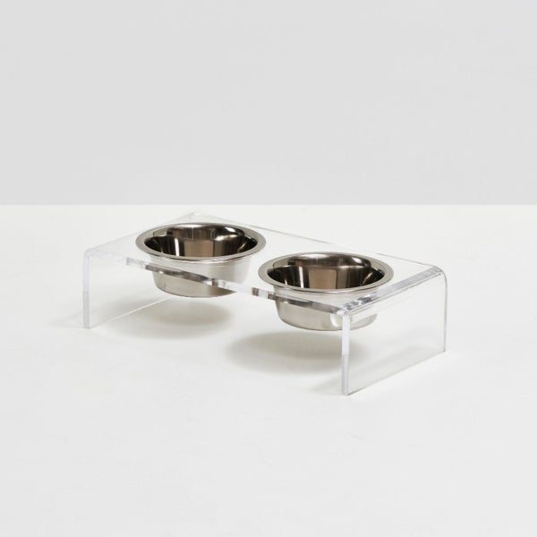 hiddin Small Clear 1 Pint Elevated Feeder with Silver Bowls