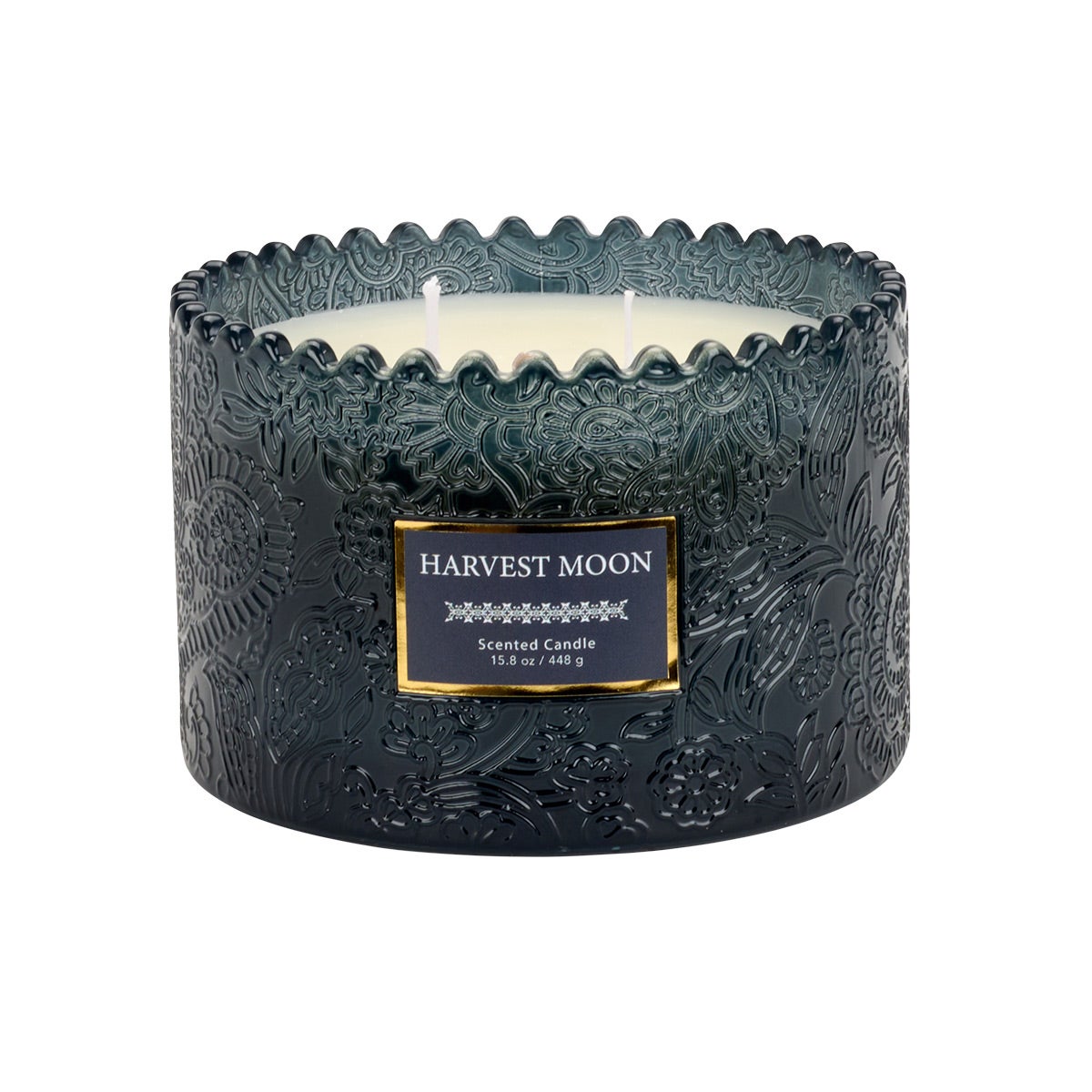 15.8OZ Candle Jar Glass Embossed Scal Navy