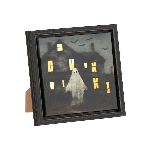 LED Ghost Haunted House Canvas Word Block