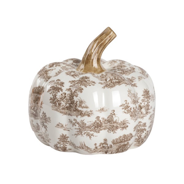 Taupe Toile Ceramic Pumpkin