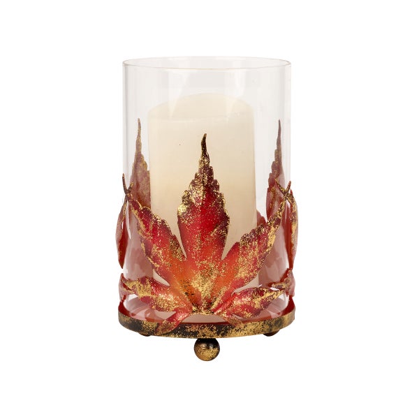 Maple Leaf Glass Hurricane Candle Holder