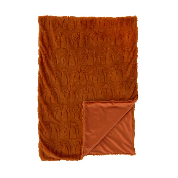 Orange Tonal Pumpkin Plush Throw