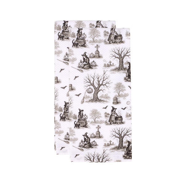 Black Toile Witches Kitchen Towels Set of 2