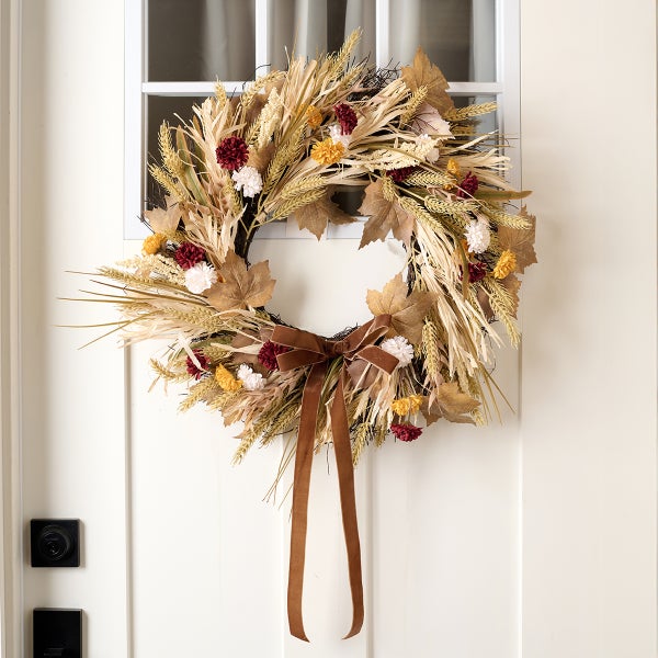 Mum and Wheat 24in Fall Wreath,