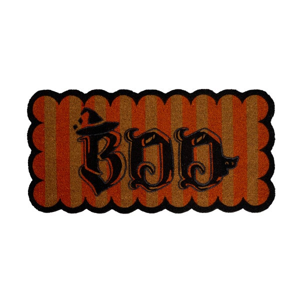 Boo Striped Scalloped Halloween Doormat