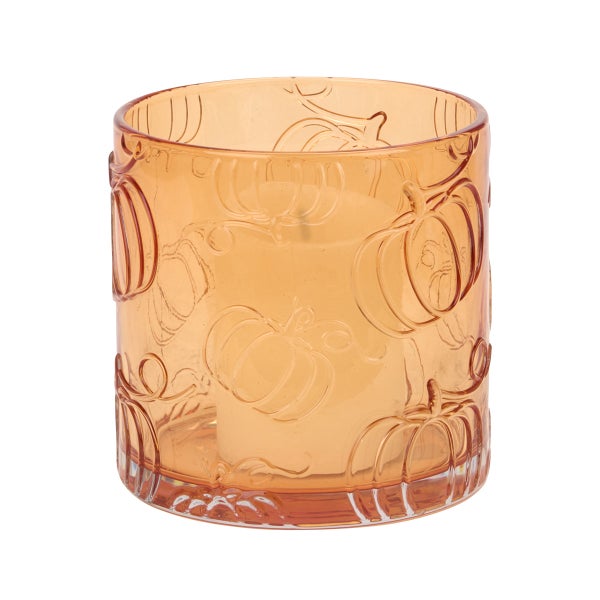 Etched Pumpkin Glass Hurricane