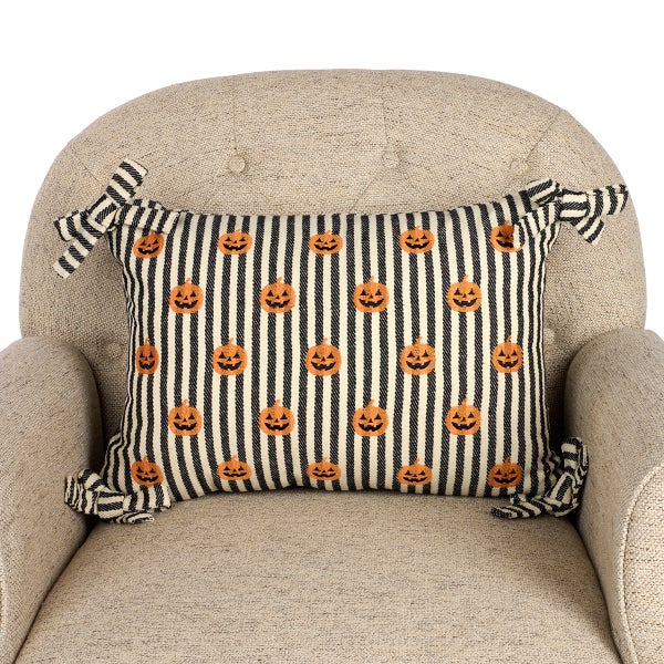 Ticking Stripe Jack-O-Lantern Lumbar Pillow